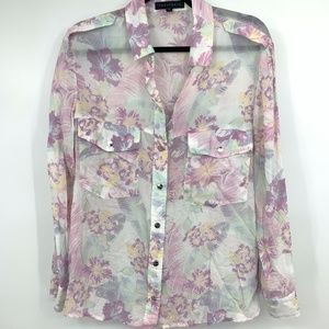 Sanctuary‎ blouse small roll tab sleeves floral